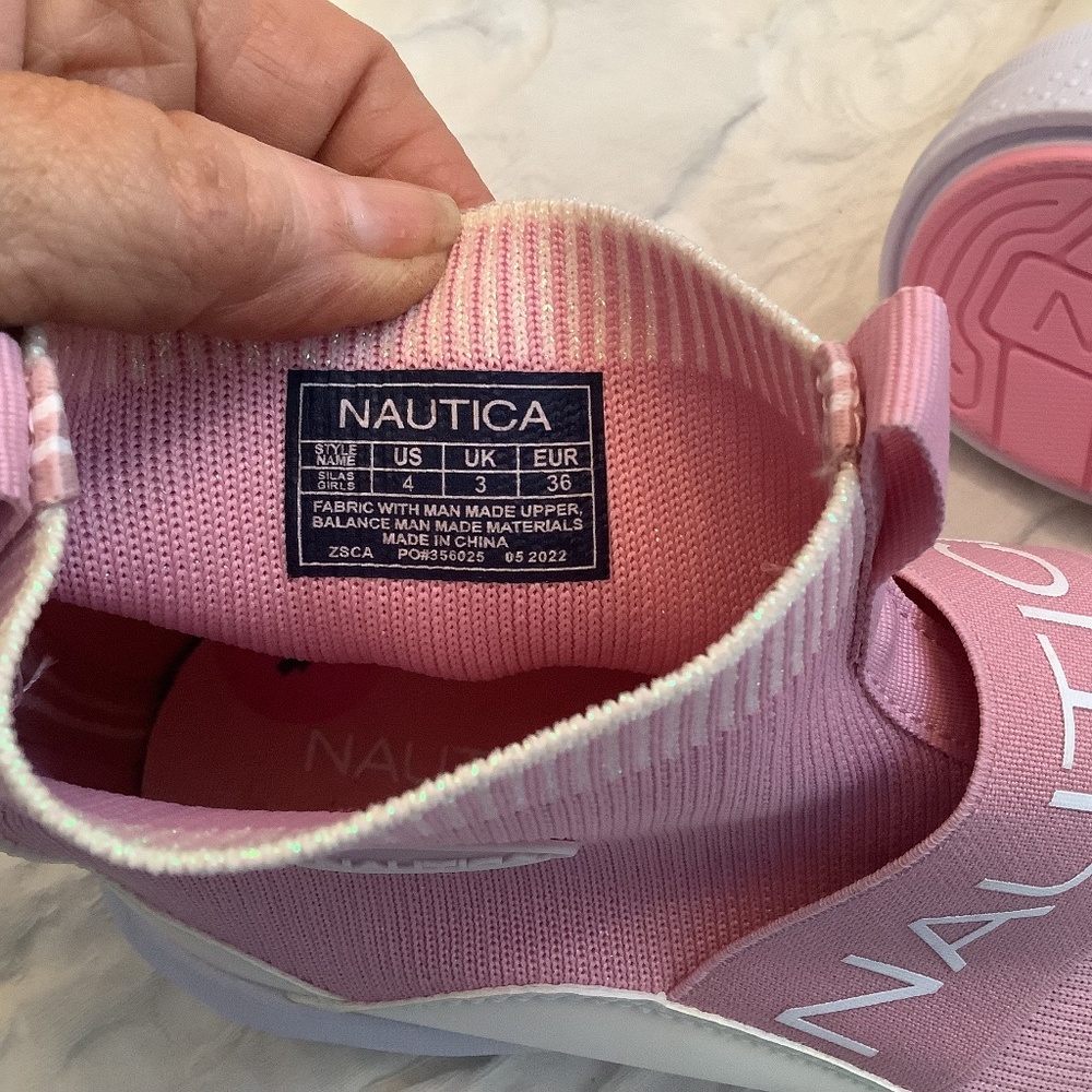 EUC Nautica youth Silas high top ankle sneaker sock slip pink sz. 4 girls - Picture 6 of 9